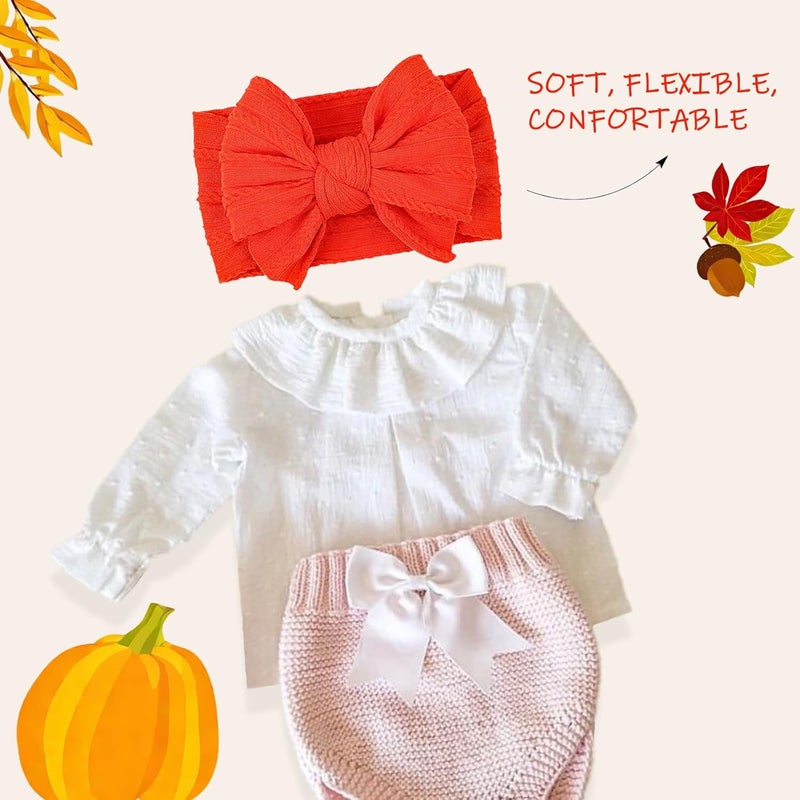 LemonSpace Store LemonSpce Handmade Halloween Thanksgiving Baby Bows for baby girls Stretchy Nylon Hair Bands Hair Accessories with Orange Headbands Bows for Newborn Baby Girls Infant Toddlers Kids Bow(Orange Black) - Image 3